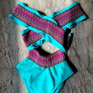 River Island Bandage Swimsuit- Turq